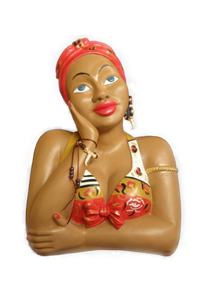 A namoraidera: il  mezzo busto di legno che raffigura una ragazza di pelle nera che, con il viso appoggiato al palmo della mano, guarda il cielo trasognata e sospirante