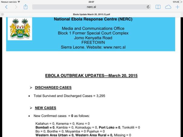 bollettino ebola 20 marzo: zero nuovi casi