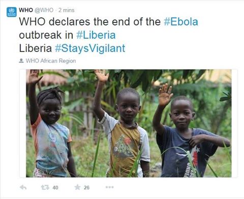 WHO declares end of ebola in liberia