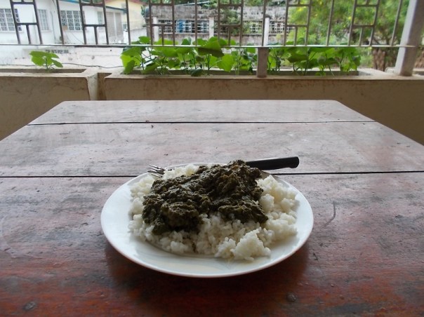 Rice with cassava leaves