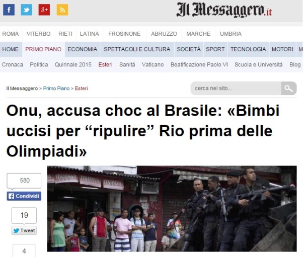 Il messaggero onu accusa brasile bambini uccisi